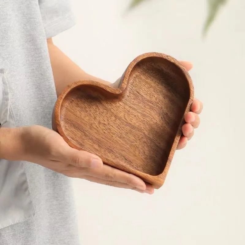 Versatile heart wood serving tray for elegant snack platters, appetizers & home decor.
