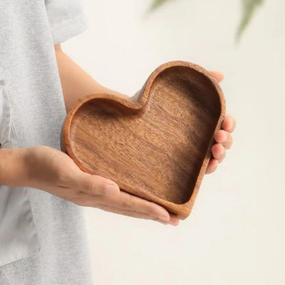 Versatile heart wood serving tray for elegant snack platters, appetizers & home decor.