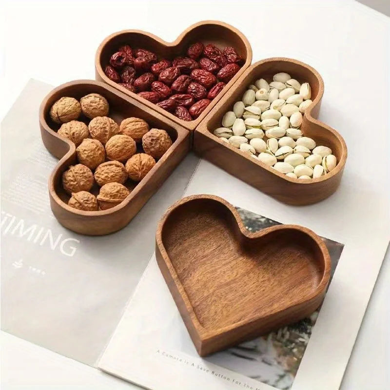 Smooth wooden heart tray, perfect for serving romantic snacks or as a charming decor piece.