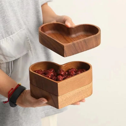 Beautiful heart-shaped wood tray for serving snacks, sushi, desserts & elegant home decor.