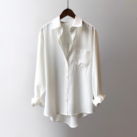 Elegant high-low blouse for women. Flowy long sleeve top, chic & versatile for modern fashion.