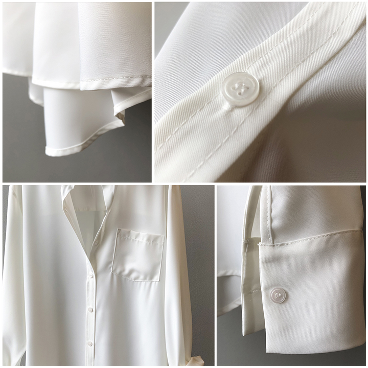 Versatile high-low top for women. Elegant long sleeve blouse, perfect for sophisticated casual outfits.