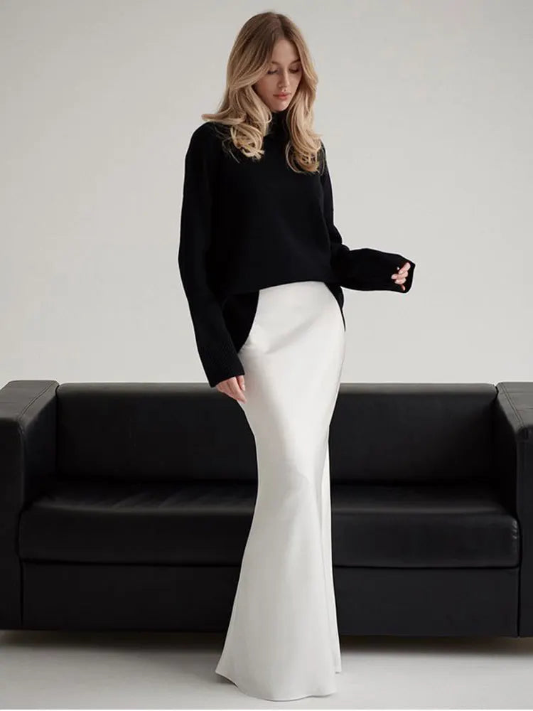 Chic high waist fishtail maxi skirt for women, perfect for evening events & special occasions.