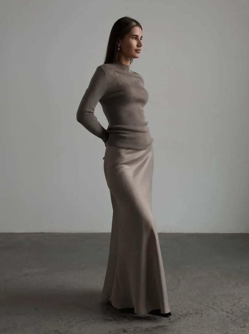 Formal black high waist fishtail maxi skirt for women, perfect for elegant evening wear.