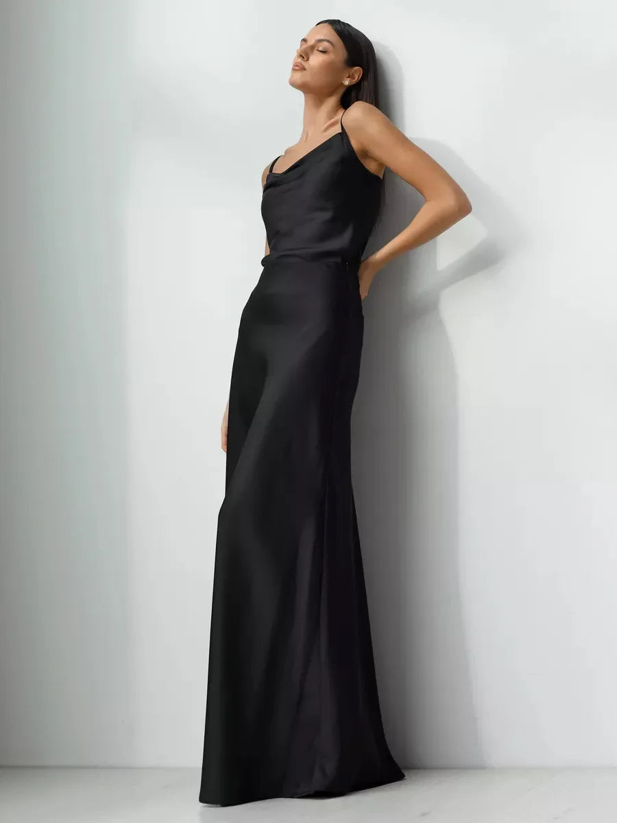 Women's elegant fishtail maxi skirt with a high waist, perfect for formal evening events.