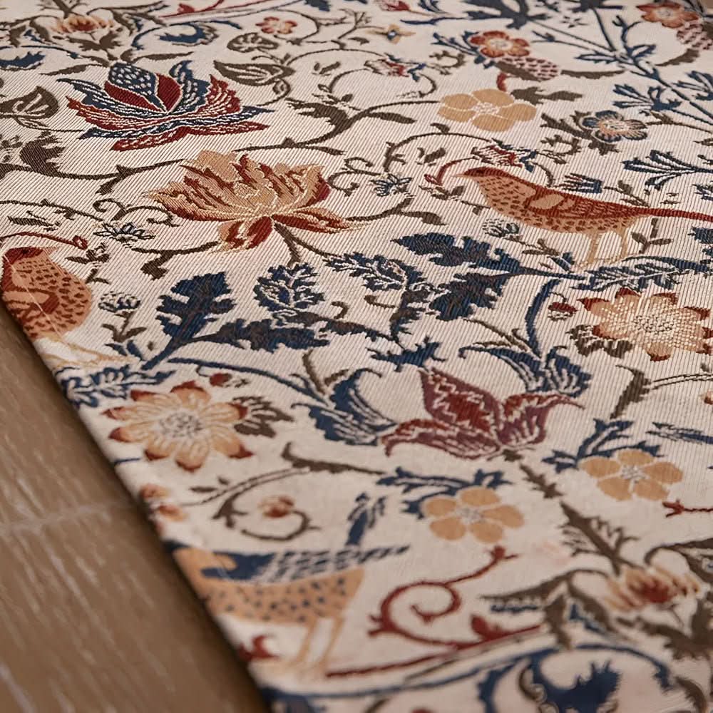 Elegant table runner for dining, tea, or coffee tables, showcasing a unique floral bird motif.