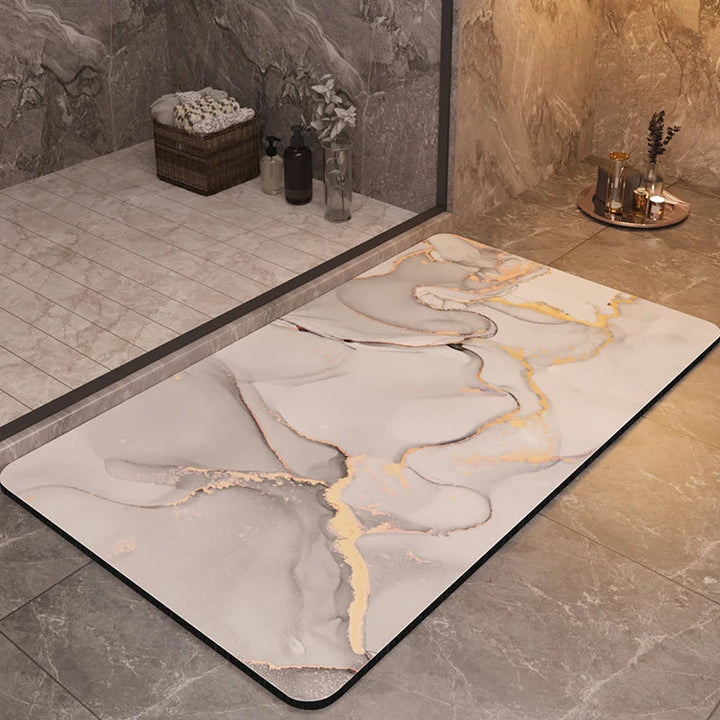 Elegant marble quick-dry bath mat. Luxurious, absorbent & non-slip for modern bathrooms. Premium home decor.