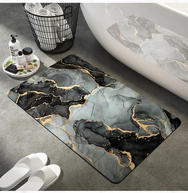 Soft, luxurious marble bath rug. Quick-dry & non-slip for elegant bathrooms. Adds modern comfort & style.