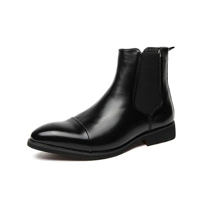 Striking red men's slip-on ankle boots, an elegant choice for a bold modern and stylish look.