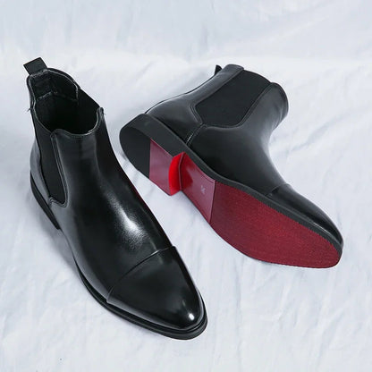 Comfortable men's dress slip-on ankle boots, elegant black footwear for a modern, stylish look.