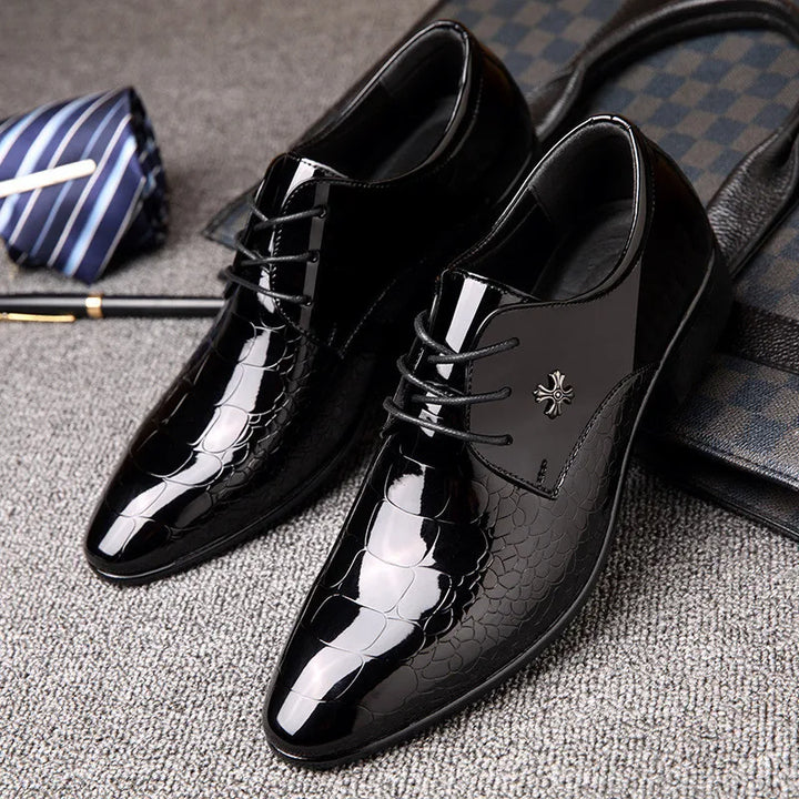 Elegant men's black slip-on dress shoes, perfect for business or formal events, offering comfort and timeless style.