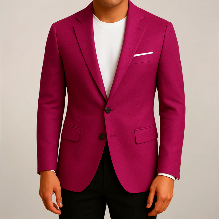 Stylish men's tailored dark pink blazer for versatile wear. Ideal for professional, business, or smart casual occasions.