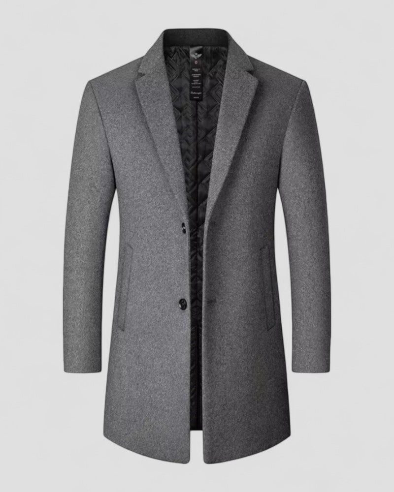 Stylish men's long trench coat. Perfect smart winter overcoat & outerwear for elegant fashion.