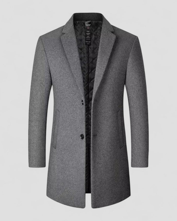 Stylish men's long trench coat. Perfect smart winter overcoat & outerwear for elegant fashion.