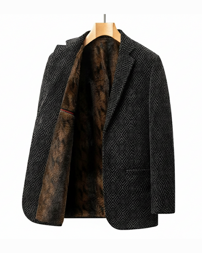 Elegant men's midnight tailored coat in dark blue/gray. Sophisticated warm jacket for winter fashion & business casual outerwear.