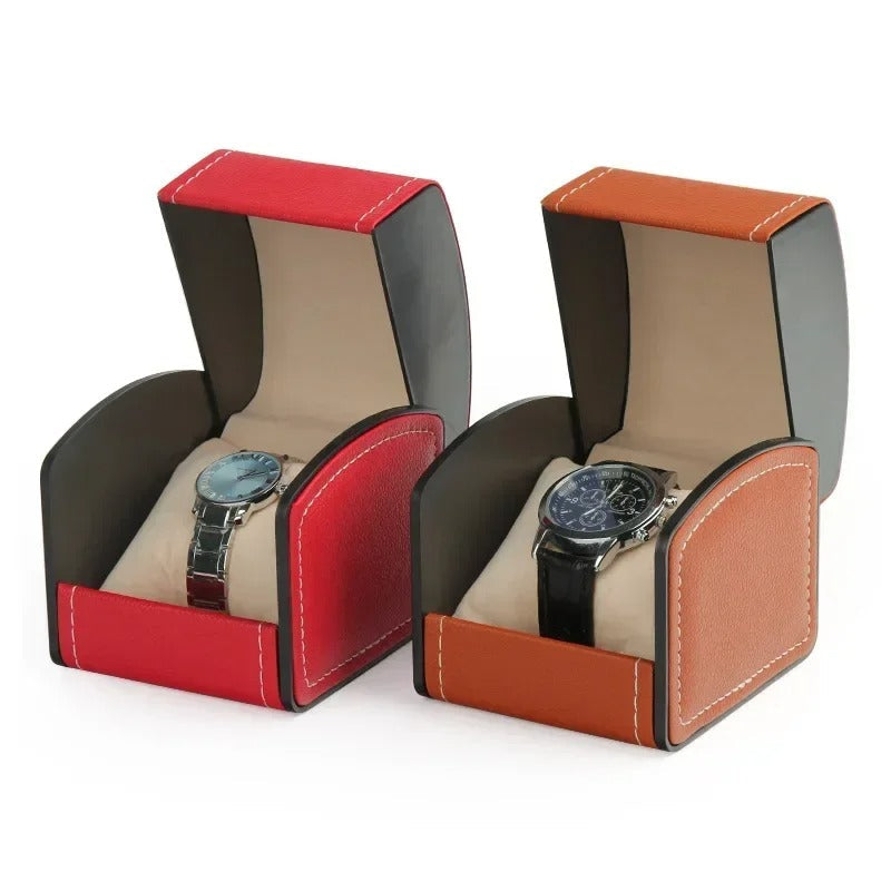 Durable men's single watch travel case. Offers superior protection for your elegant timepiece during journeys.