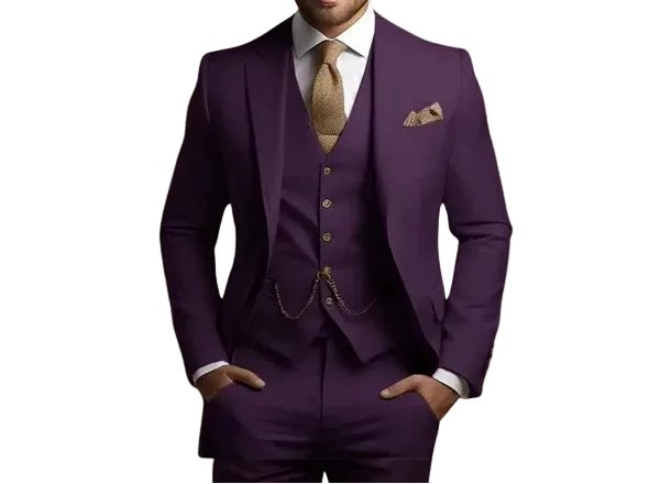 Modern men's fashion: a comfortable slim fit three-piece suit, designed for elegance at any formal occasion.