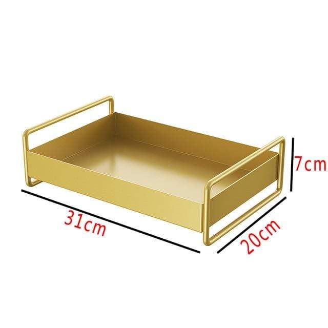 Glamorous compact organizer tray with golden details for stylish home & office storage.