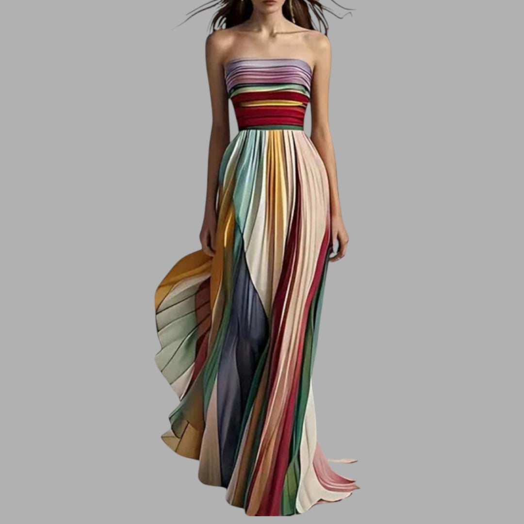 Elegant multicolor women's flowy maxi dress, perfect for special occasions, parties, or as an evening gown.