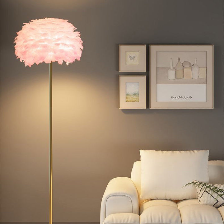 Stylish feather crystal floor lamp, offering luxurious ambient lighting for any elegant Nordic styled room.