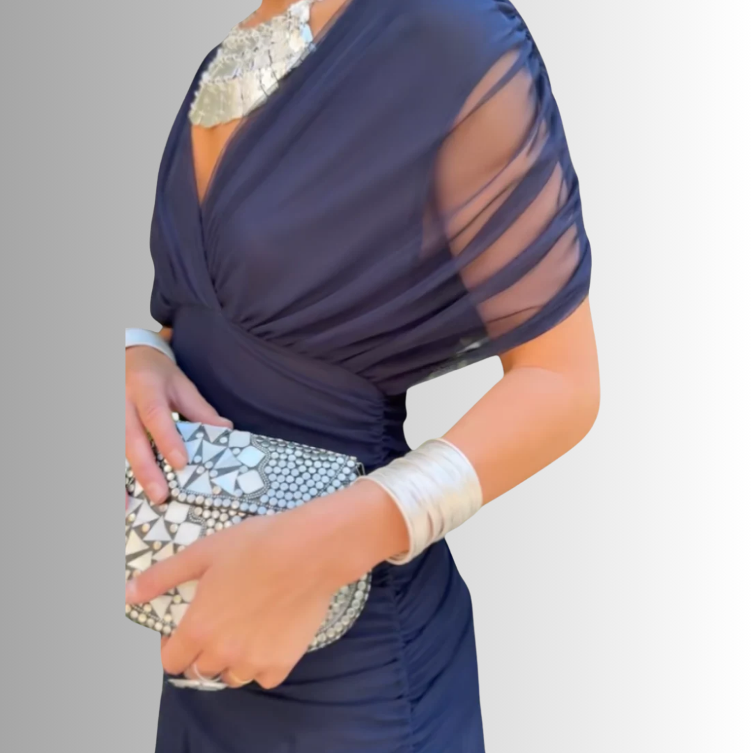 Long elegant off-shoulder maxi dress for women, sophisticated evening wear for galas & special events.