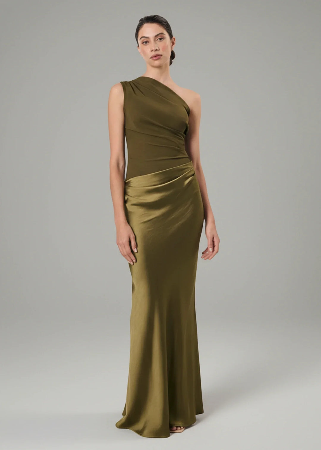 Women's elegant one-shoulder maxi party dress. Perfect long formal gown for evenings & special occasions.