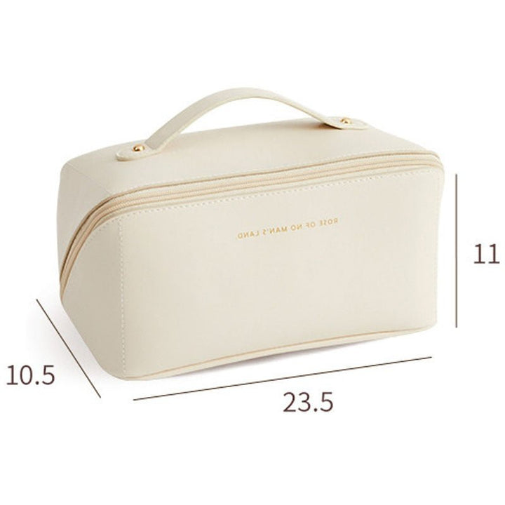 Sophisticated women's travel beauty bag in pink, perfect as a cosmetic organizer & portable vanity case.