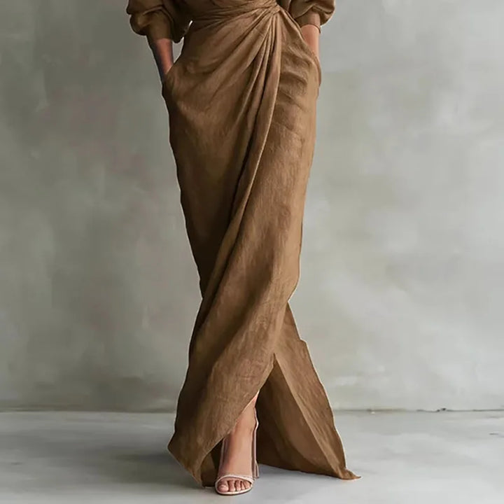 Versatile women's V-neck wrap maxi dress, suitable for evening, casual, or formal occasions.