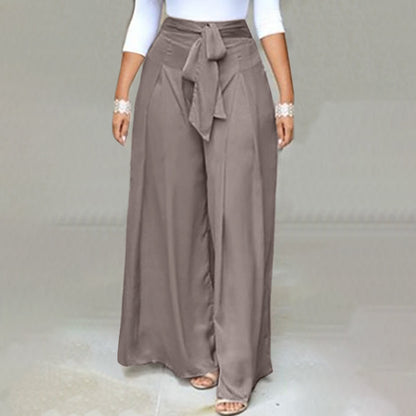 Elegant plus-size wide-leg work pants for women, comfortable high-waist office fashion.
