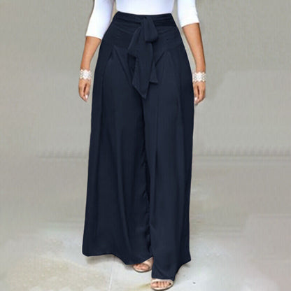Chic professional plus-size palazzo pants, comfortable wide-leg design for workwear.