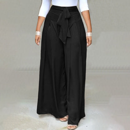 Comfortable women's plus-size wide-leg trousers, ideal for fall style & office fashion.