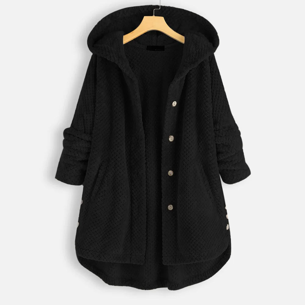 Chic oversized plus size winter jacket for women, hooded & warm outerwear.