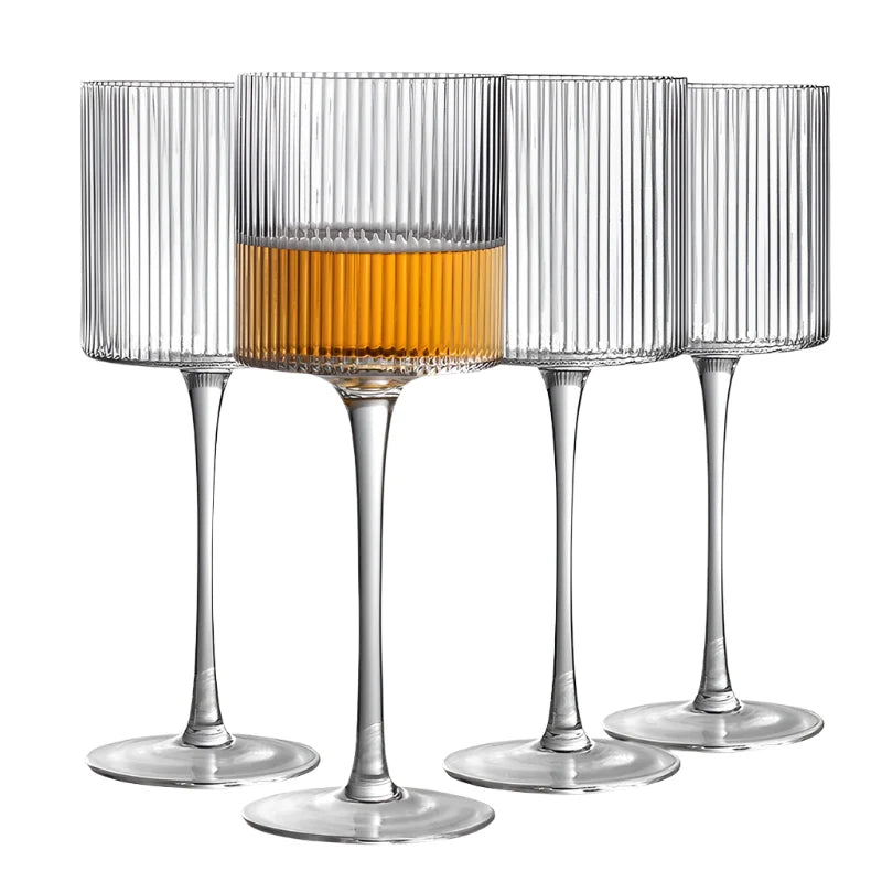 Elegant ribbed drinking glass, luxury tableware for modern dining setups.