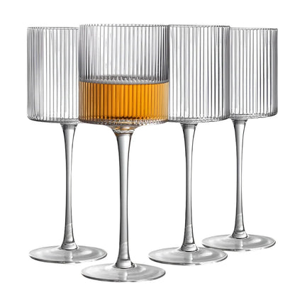 Elegant ribbed drinking glass, luxury tableware for modern dining setups.