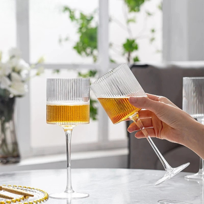 Clear ribbed glassware, perfect for stylish kitchen and home decor aesthetics.