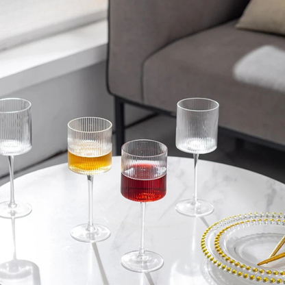 Decorative ribbed drinking glass, enhancing luxury kitchen & home decor.