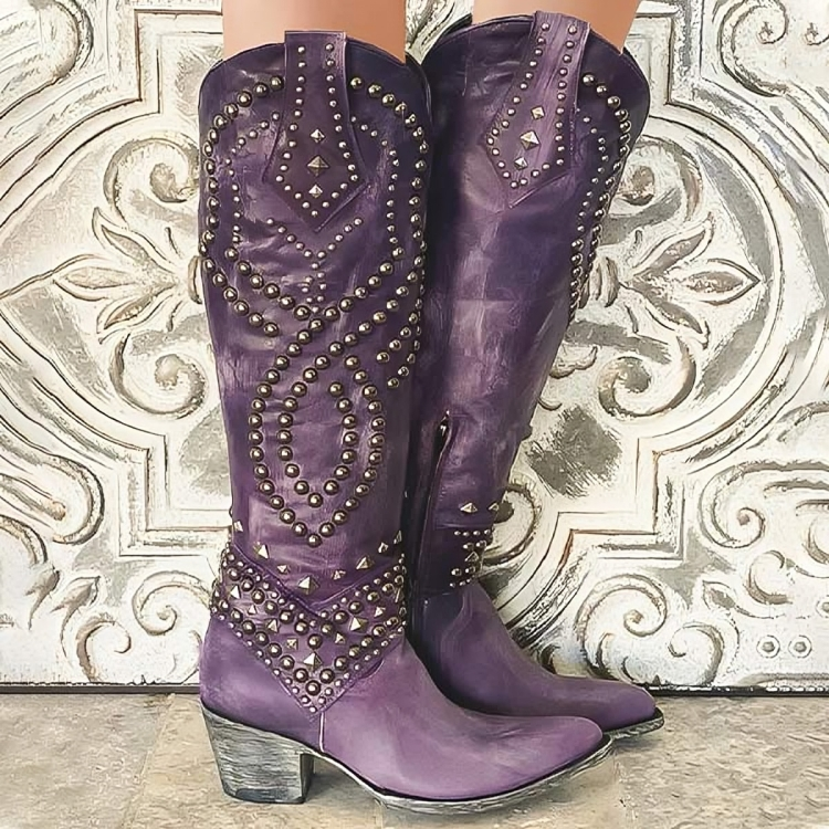 Elegant Riloh Women's Orthopedic Knee-High Boots with Mid-Block Heel and pointed toe for fall/winter comfort.