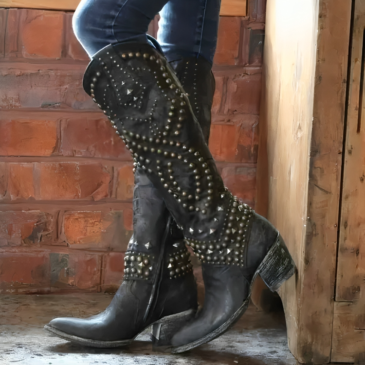 Fashionable Riloh Women's Knee-High Boots, orthopedic, with elegant mid-block heel, perfect for fall/winter.