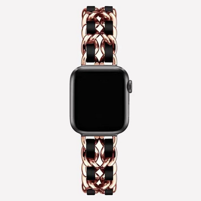 Elegant women's rose gold chain link smartwatch band, adjustable & stylish wristwear.
