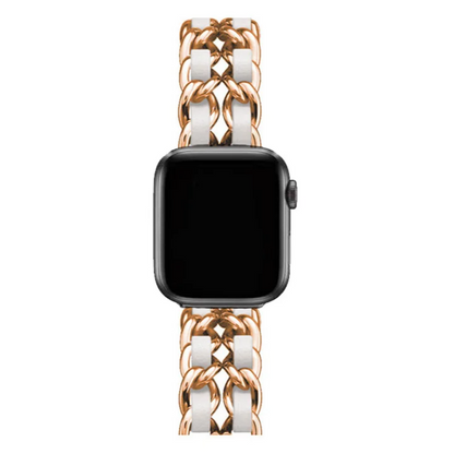 Rose gold chain link smartwatch band, women's elegant adjustable wrist accessory.
