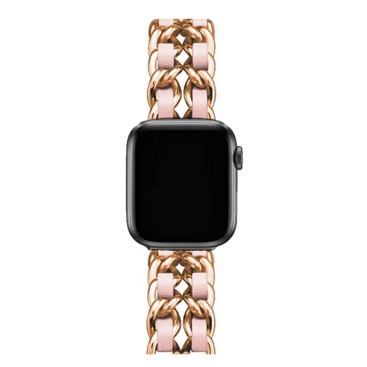 Elegant gold chain link women's smartwatch band, adjustable jewelry style.