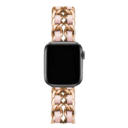 Elegant gold chain link women's smartwatch band, adjustable jewelry style.