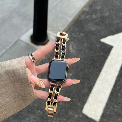 Women's silver chain link smartwatch band, a fashion wristband, elegant & adjustable.