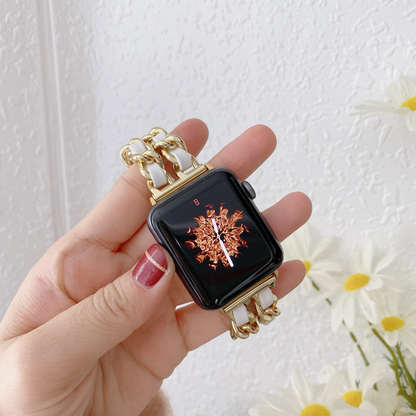 Fashionable rose gold chain link wristband for women's smartwatches, elegant design.