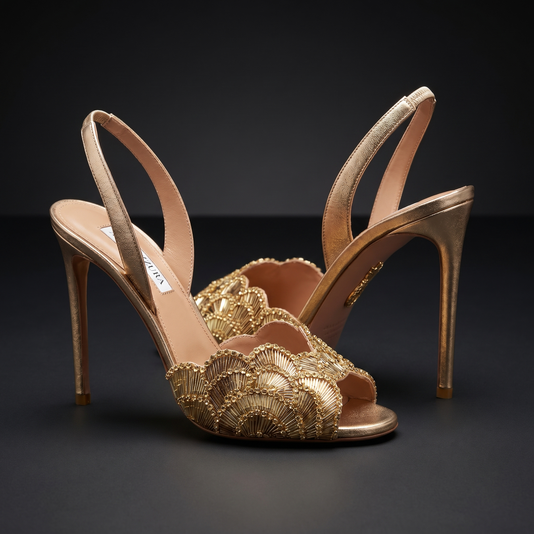 Stylish women's stiletto heels, vibrant peacock details, ankle strap, ideal for special occasions.
