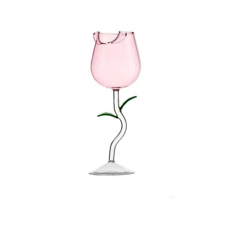 Close-up of an elegant Rosette Stem wine glass. Floral design stem, perfect romantic drinkware for special occasions.