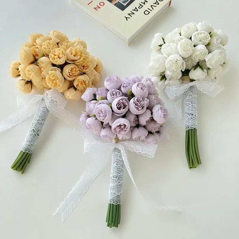 Soft pink and white silk peony bouquet, bringing classic elegance to weddings, events, or living spaces.