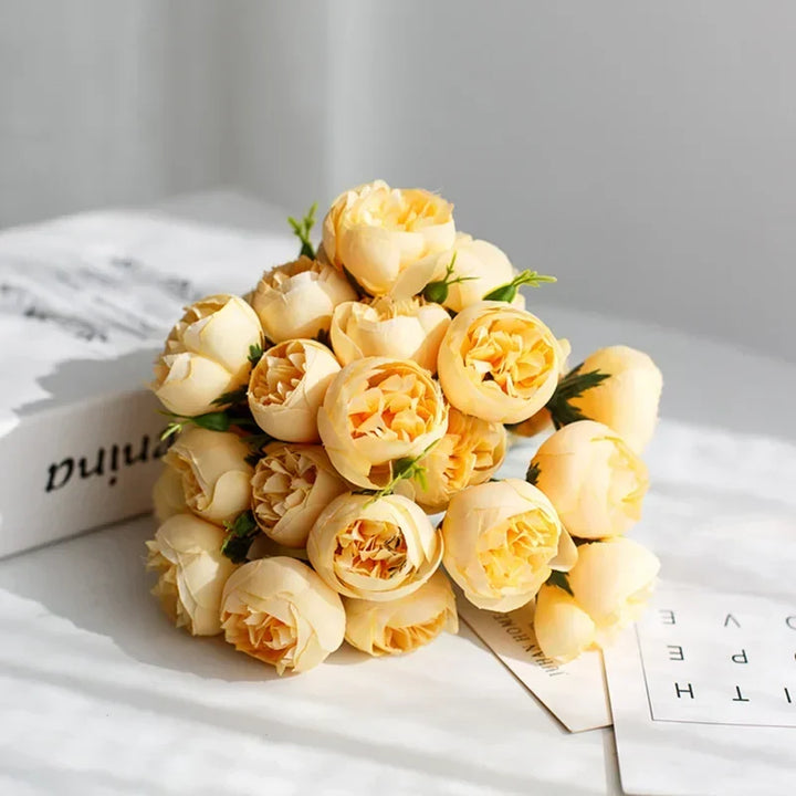 Handcrafted silk peony flower bouquet, a stunning and durable alternative to fresh wedding flowers.