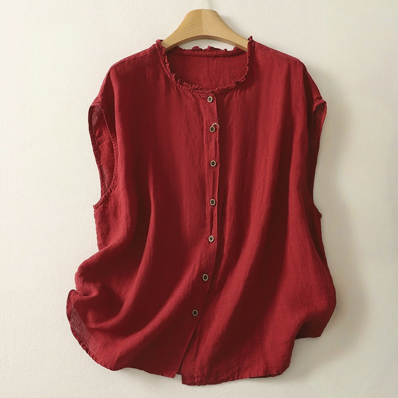 Elegant sleeveless blouse cardigan top for women, perfect for summer casual or workwear. Versatile fashion.