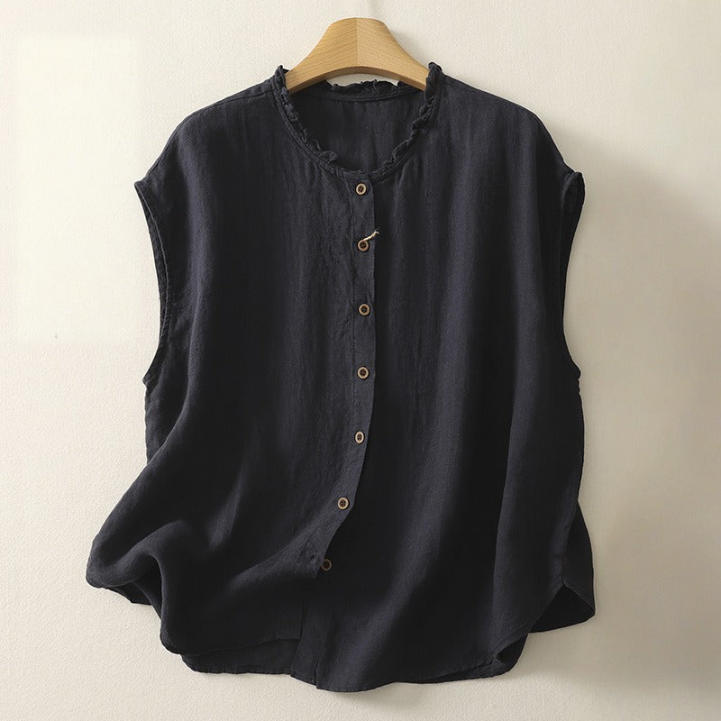 Versatile women's elegant sleeveless blouse cardigan top. Perfect for chic spring fashion or comfy summer casual wear.